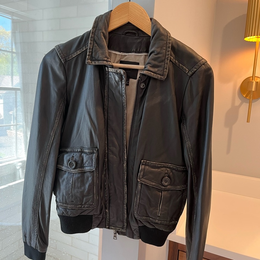 J Crew Genuine Leather Bomber Jacket Size 0